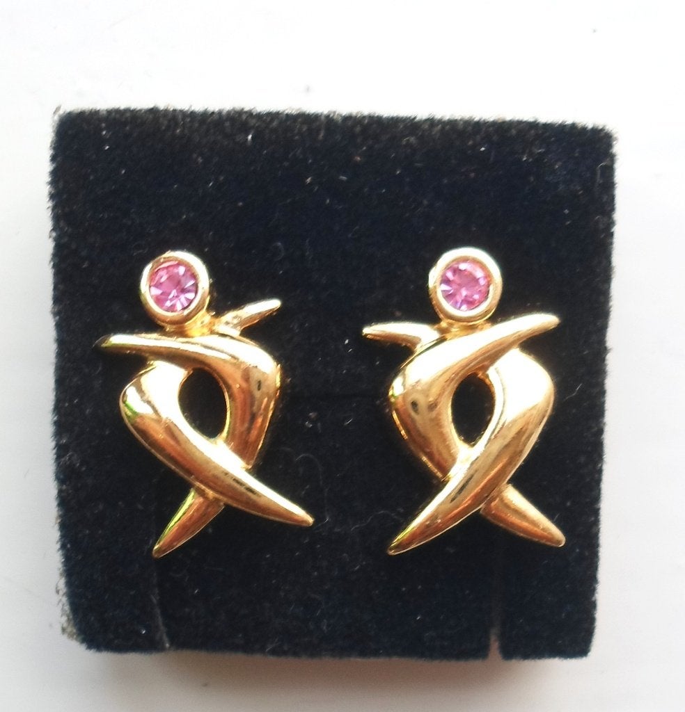 AVON oorbellen. Goldplated met roze strass steentje, Overige materialen, Nieuw, Ophalen of Verzenden, Knopjes of Stekers
