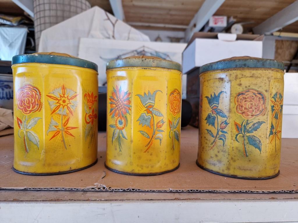 Set van 3 Vintage EJO Rotterdam Blikken met Bloemen, Ophalen of Verzenden