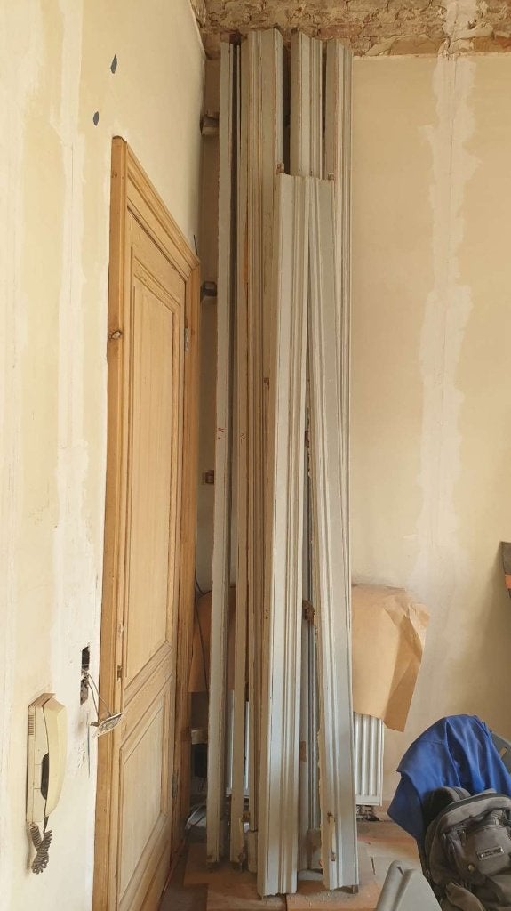 Antieke omlijsting, architraaf, chambrant voor 4 raen, Deurkozijn, Nieuw, Minder dan 75 cm, Hout