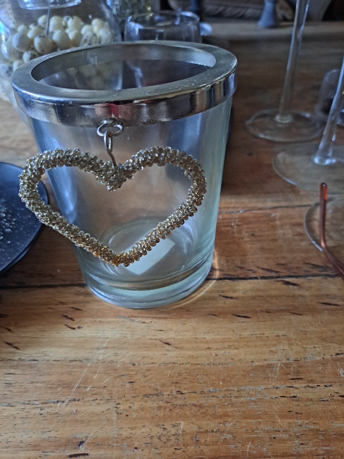 Riviera Maison Windlichtje met Hart - Beaded Heart Votive M, Ophalen, Windlicht, Rivièra Maison, Zilver