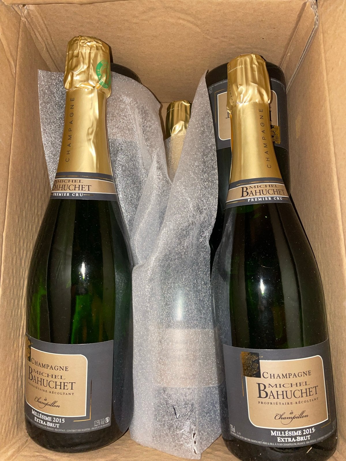 5 flessen Champagne Michel Bahuchet Millésime 2015 Extra-Bru, Frankrijk, Nieuw, Ophalen of Verzenden, Champagne