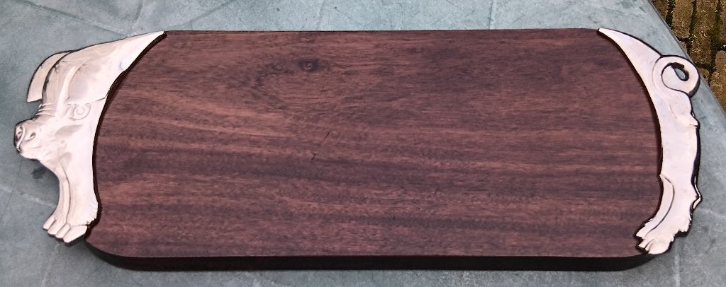Vintage snijplank serveerplank varken mahonie/acajou hout, Hout, Snij-/serveerplank, Ophalen of Verzenden, Zo goed als nieuw