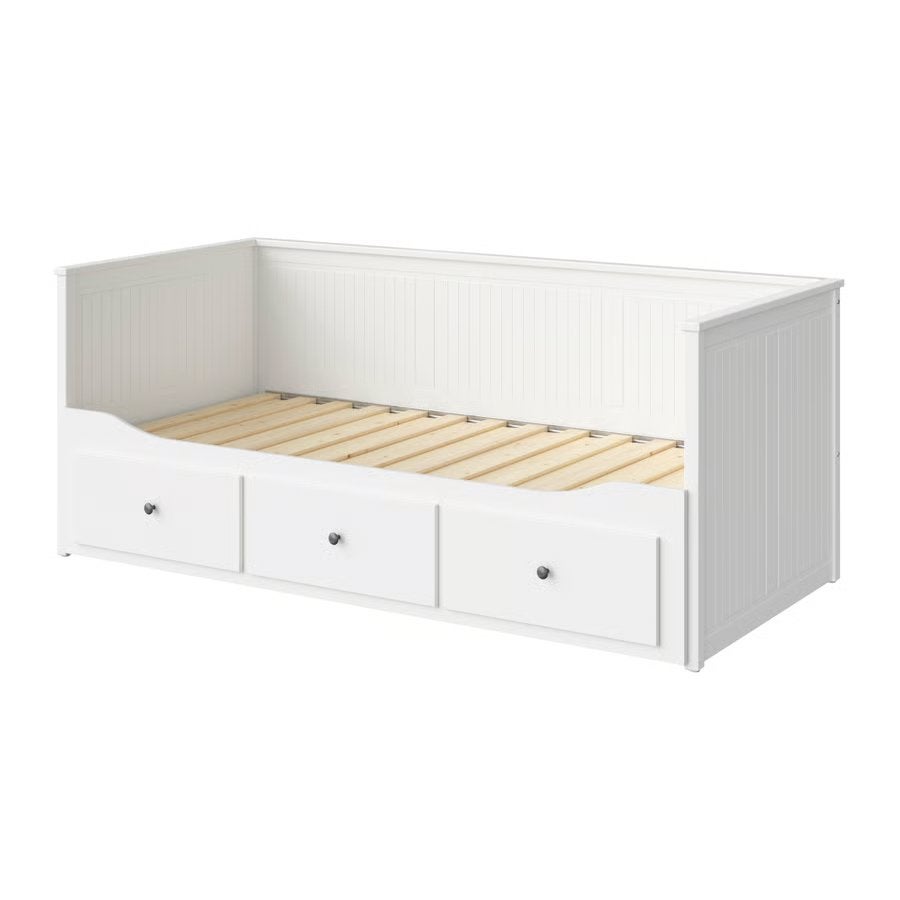 IKEA Hemnes uitschuifbed, wit, 3 lades, Ophalen, Wit, Tweepersoons, Zo goed als nieuw