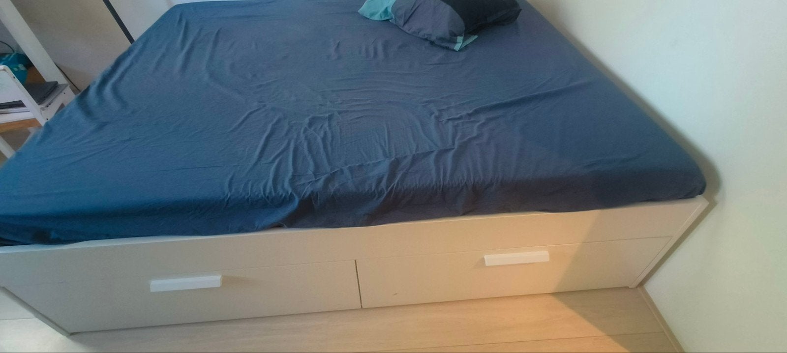 Pick up. IKEA BRIMNES bed met storage 160x200 +  mattress, Ophalen, Gebruikt, Wit, Tweepersoons