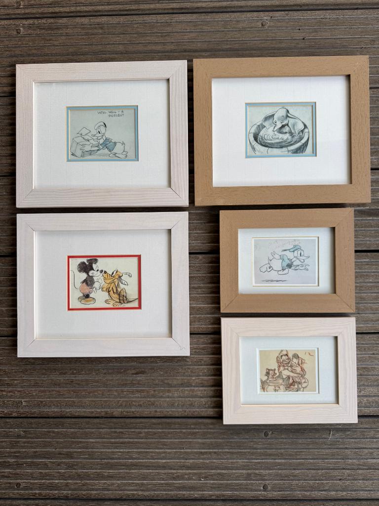 5x Walt Disney prints in houten frame, Antiek en Kunst, Kunst | Litho's en Zeefdrukken, Verzenden