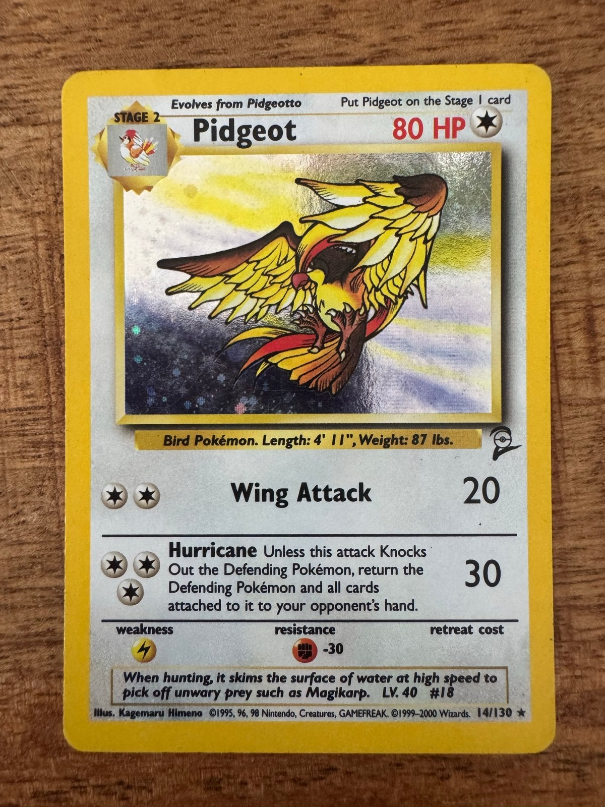 Pokémon Pidgeot 14/130 Holo Foil Kaart - Base Set 2, Hobby en Vrije tijd, Ophalen of Verzenden, Losse kaart, Foil