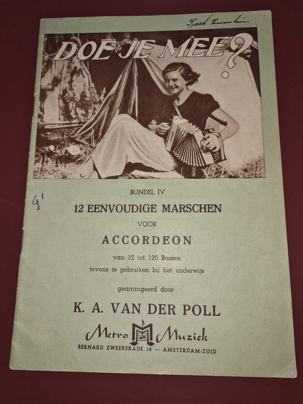 Doe Je Mee? 12 Eenvoudige Marschen voor Accordeon, Overige merken, Gebruikt, Bernard Zweerskade 18, Amsterdam-Zuid, Metro Muziek