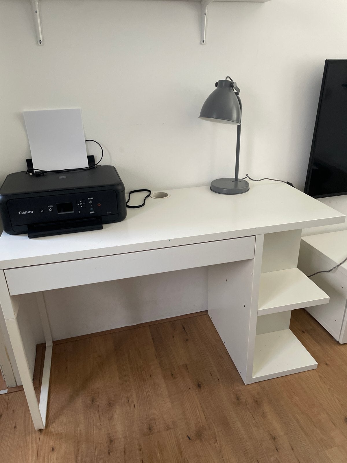 Wit bureau met lade en opbergruimte, Huis en Inrichting, Ophalen, Gebruikt, Met lades, Spaanplaat of MDF