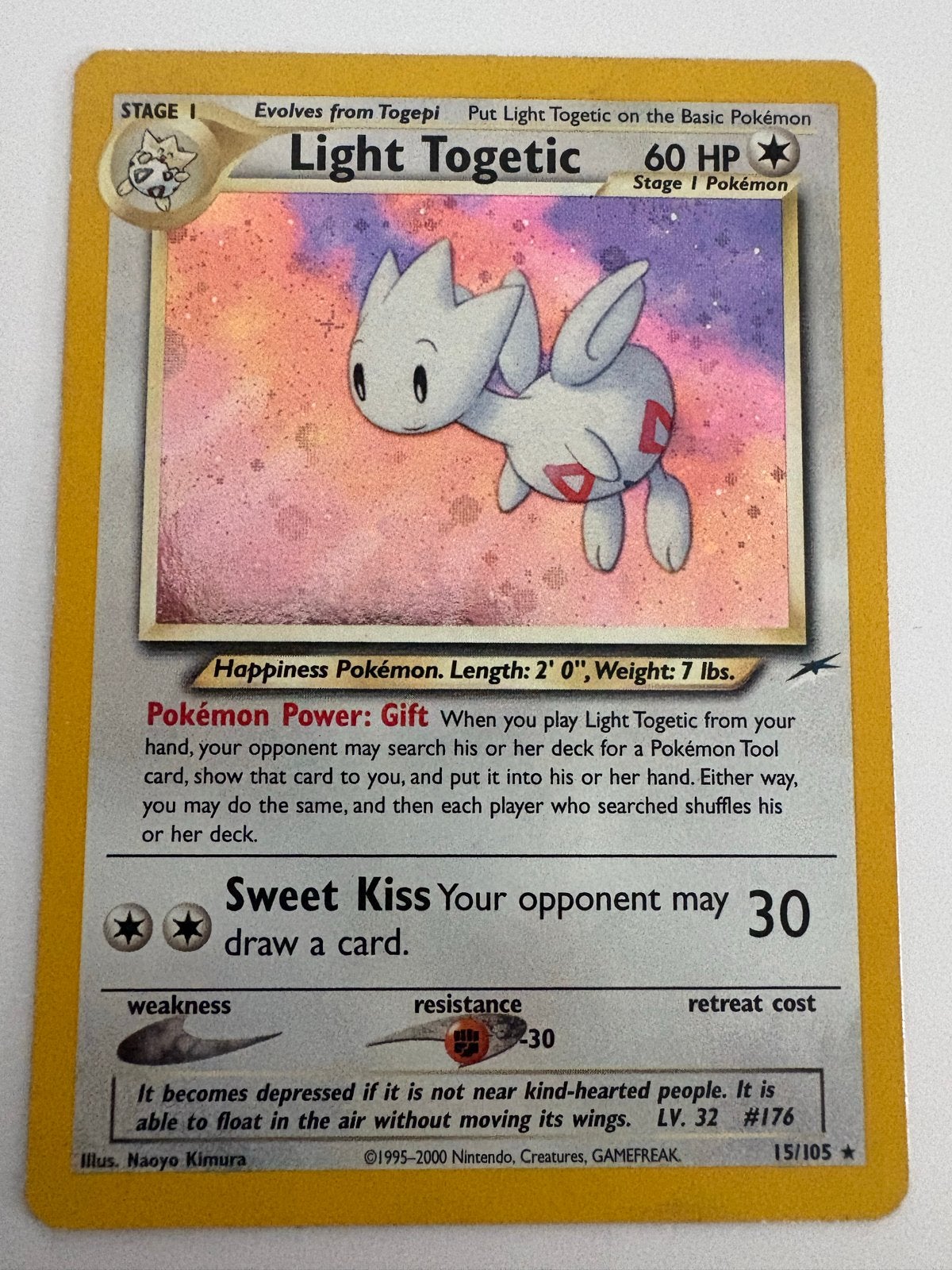 Pokémon Kaart: Light Togetic (Neo Destiny 15/105), Hobby en Vrije tijd, Ophalen of Verzenden, Zo goed als nieuw, Losse kaart