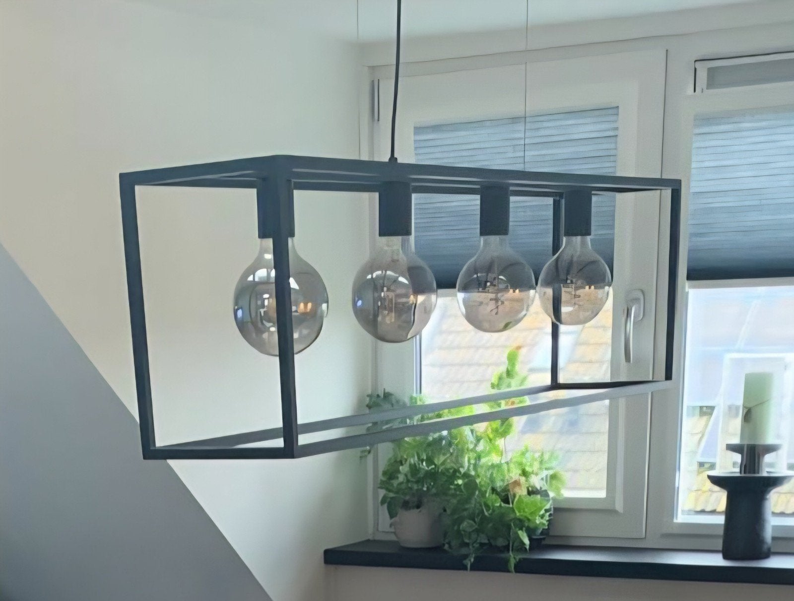 Hanglamp 4-lichts mat zwart, Ophalen, Modern, Industrieel, E27 (groot), Zo goed als nieuw
