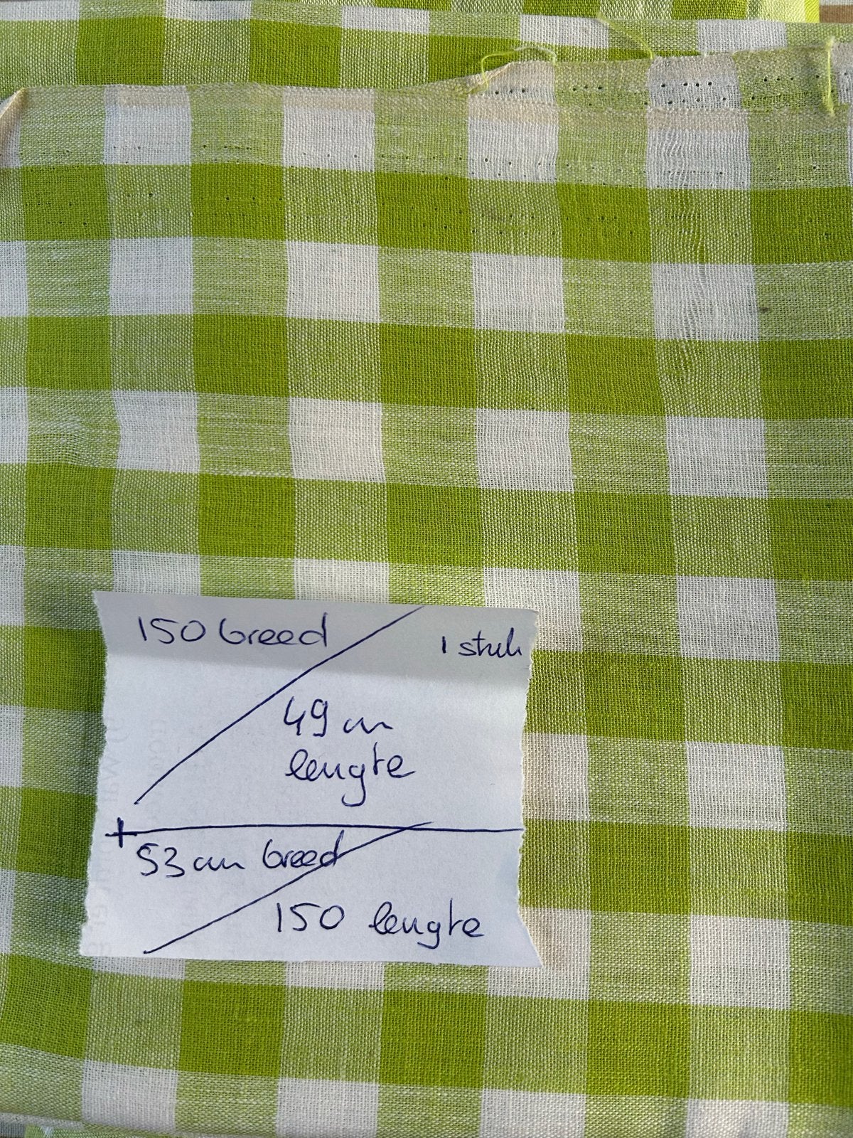 Limegroen geruit katoen - 2 lapjes, Ophalen of Verzenden, Gebruikt, Groen, Katoen