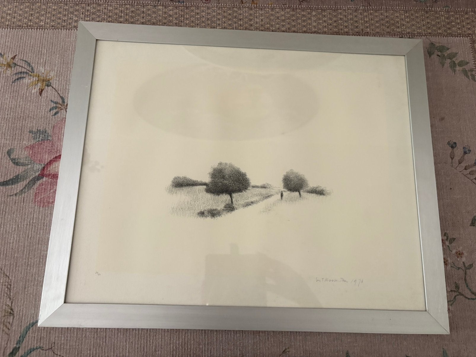 METTE KOORBSTRA 1973 litjo lithografie man met bomen, Antiek en Kunst, Kunst | Litho's en Zeefdrukken, Ophalen