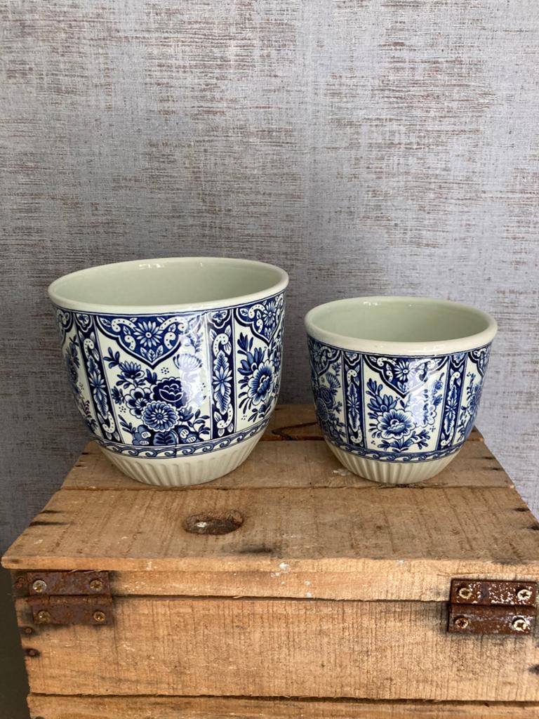 2 antieke Delfts blauwe bloempotten Royal Sphinx by Boch, Ophalen of Verzenden