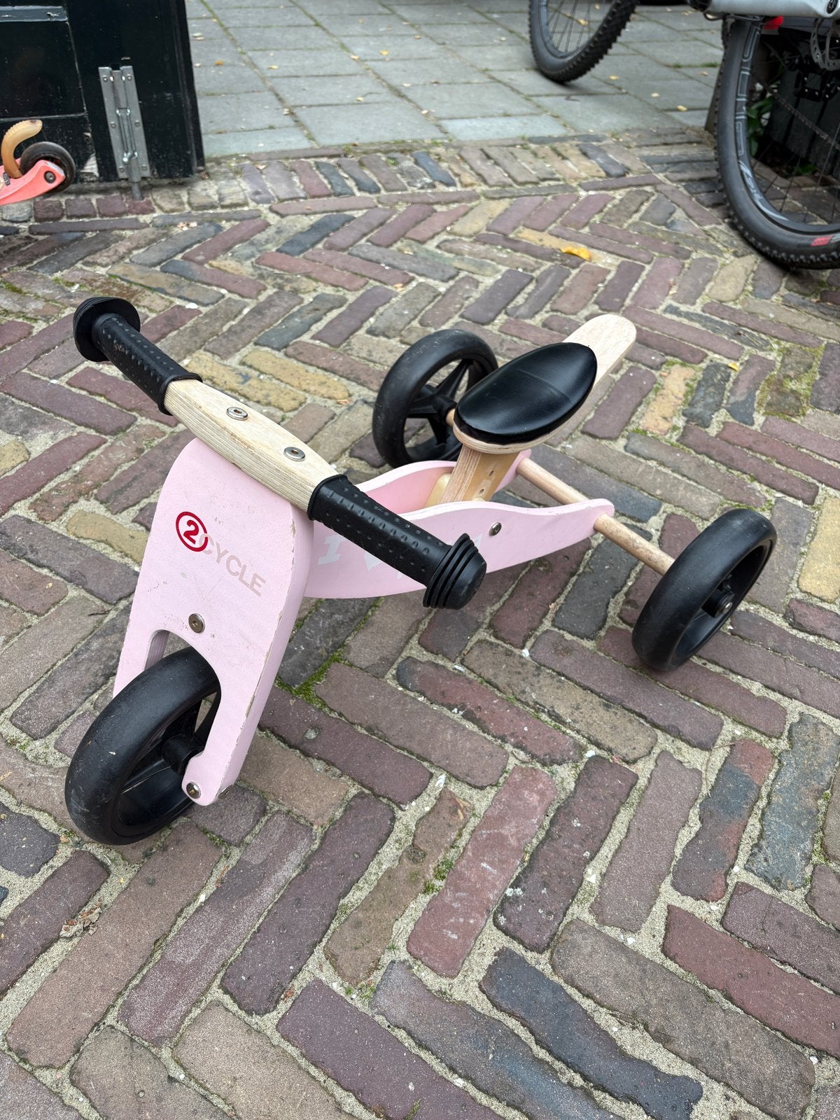 Houten kinder driewieler / loopfiets roze
