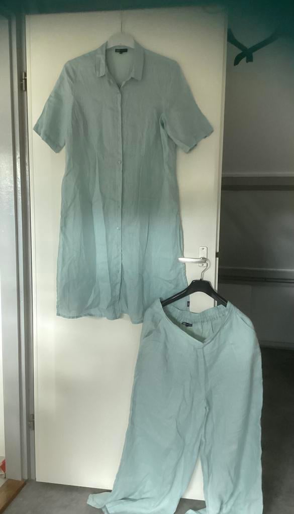 Didi jurk en lange wijde broek, mt 40 linnen, pastel groen, Ophalen of Verzenden, Zo goed als nieuw, Maat 38/40 (M), Groen