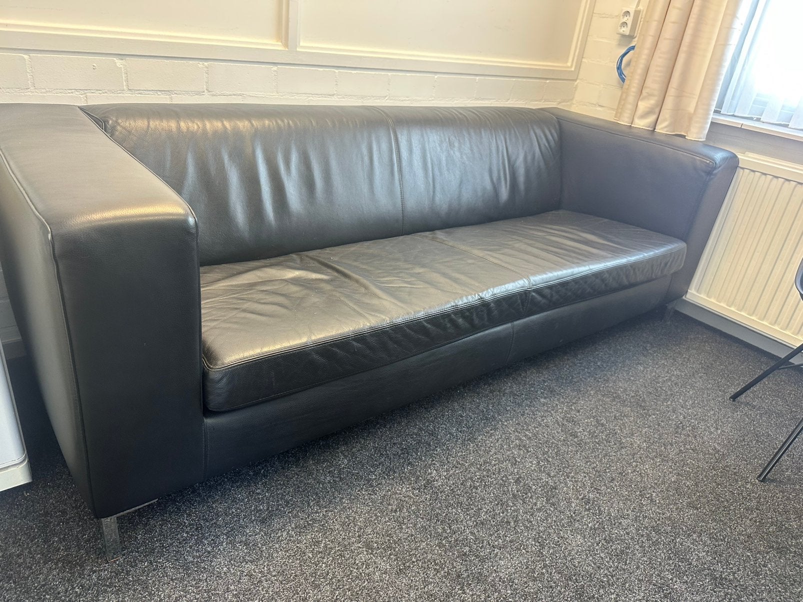 Leer bank voor 3 personen, Ophalen, Tweepersoons, Zo goed als nieuw, Leer