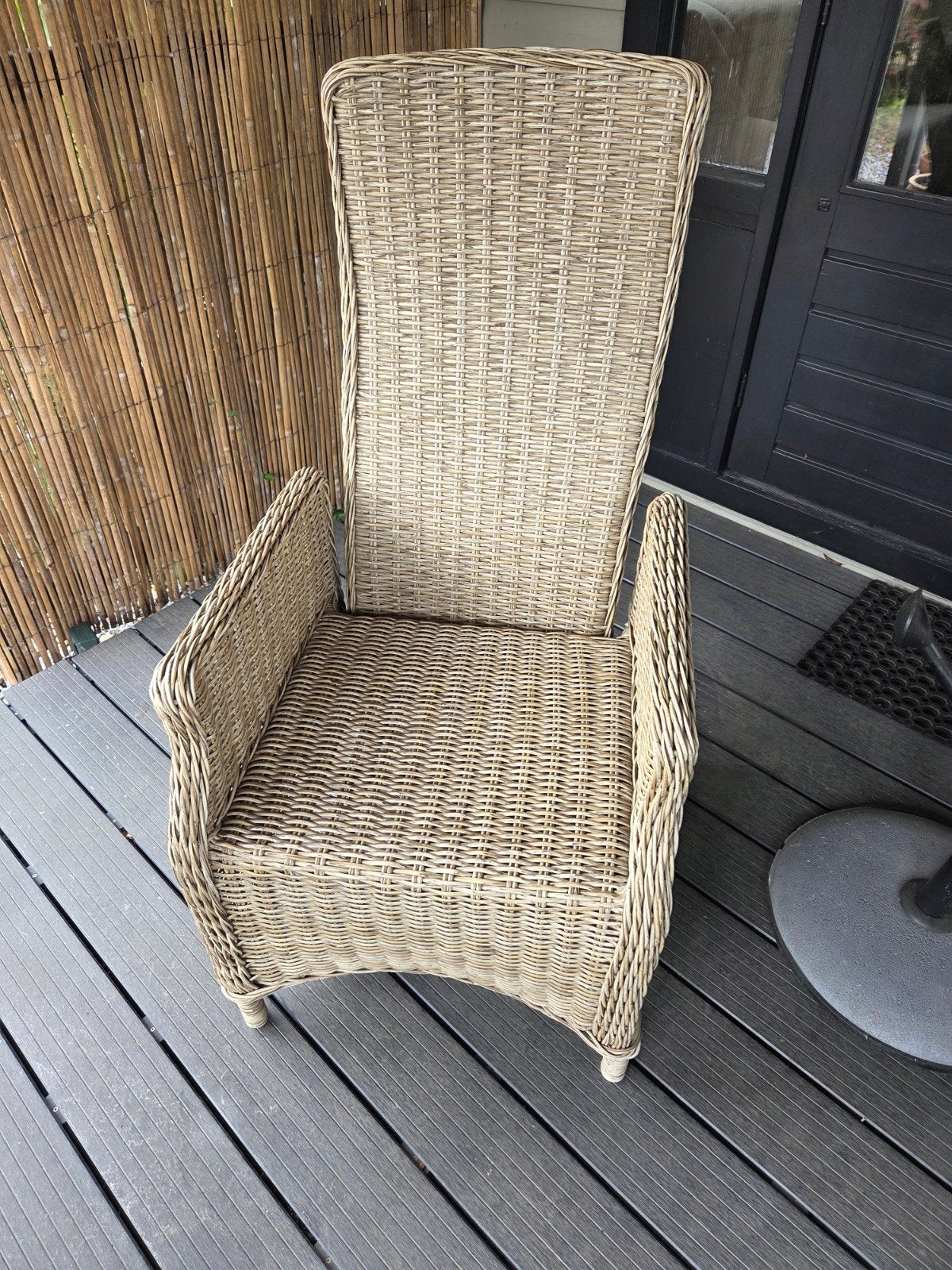 Tuinstoel met verstelbare rugleuning en kussens, Ophalen, Gebruikt, Rotan
