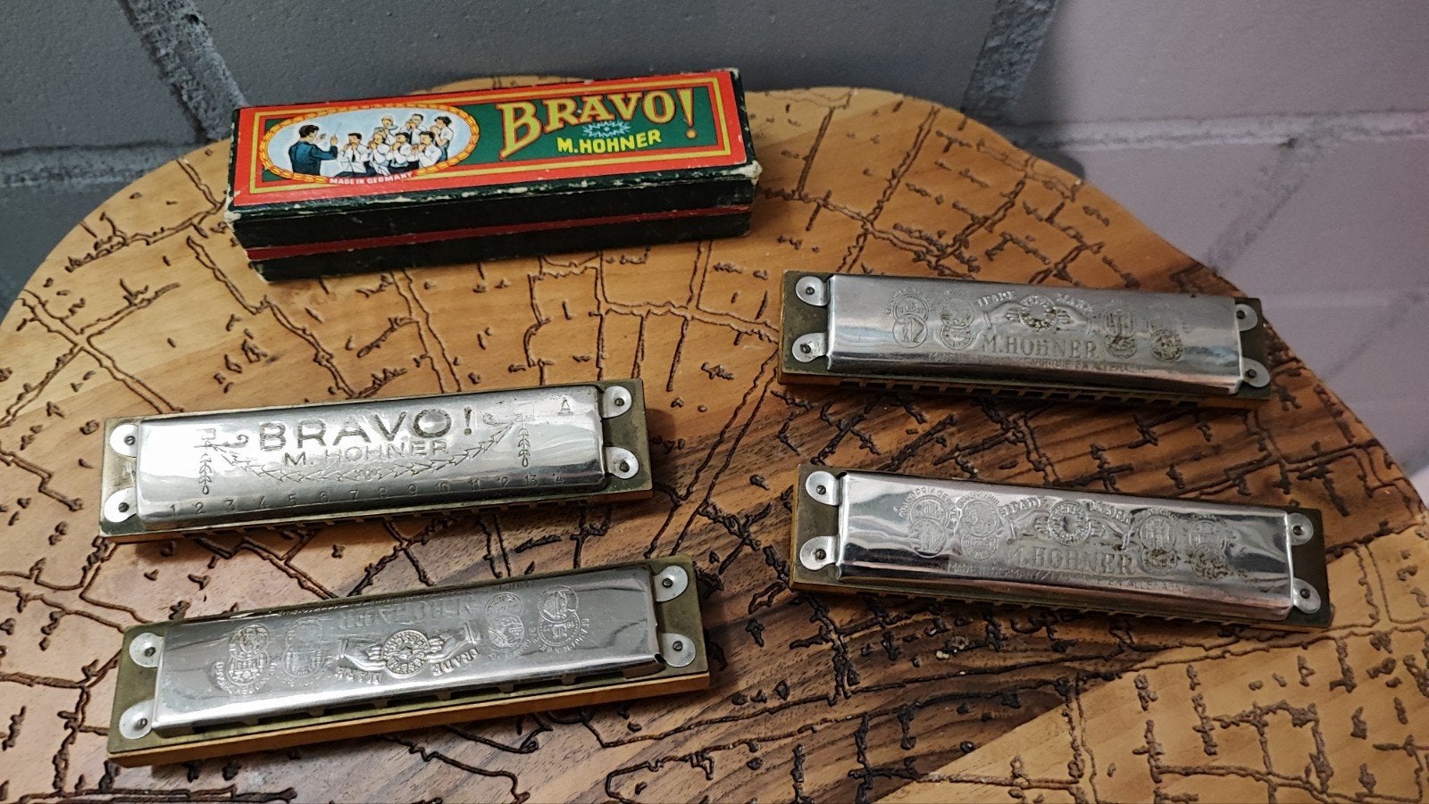 Vintage M. Hohner mondharmonica's - set van 5, Ophalen of Verzenden, Gebruikt, Met koffer of doosje