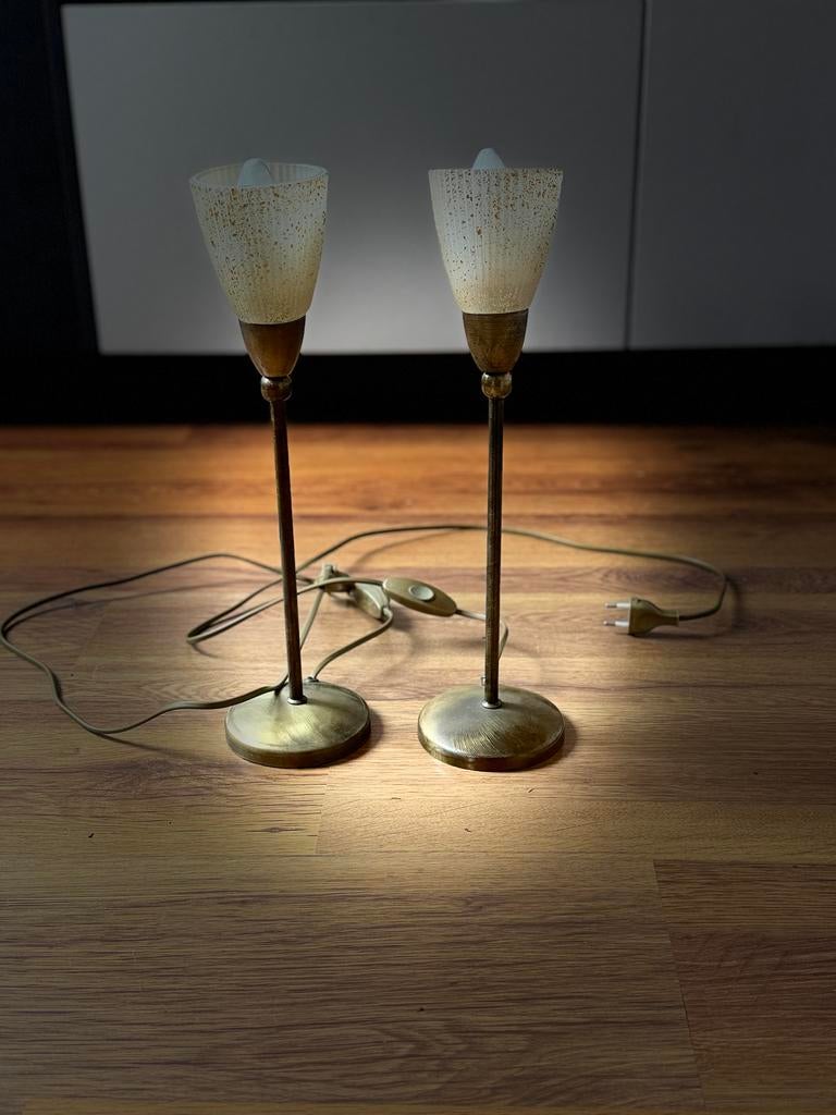 Set van 2 vintage tafellampen met glazen kap, Ophalen of Verzenden, Zo goed als nieuw, Glas