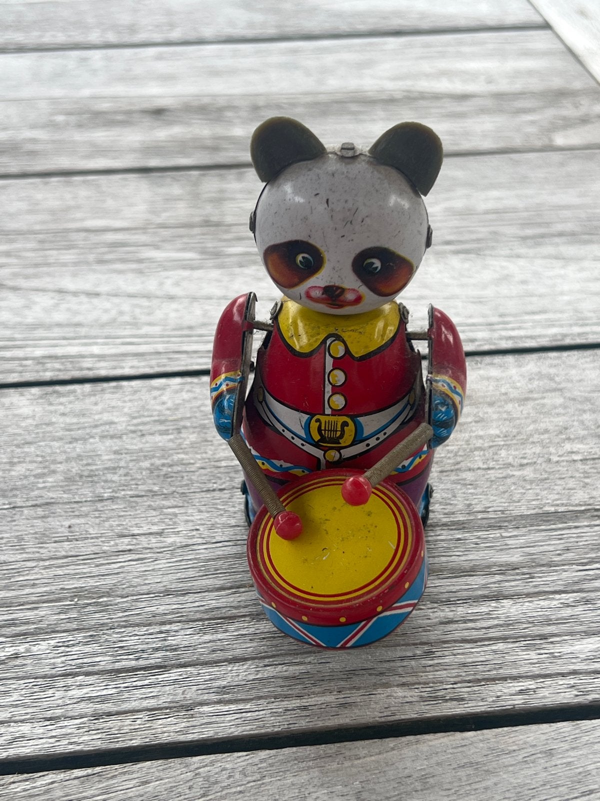 Vintage Blikken Opwind Speelgoed Trommelende Panda, Ophalen of Verzenden