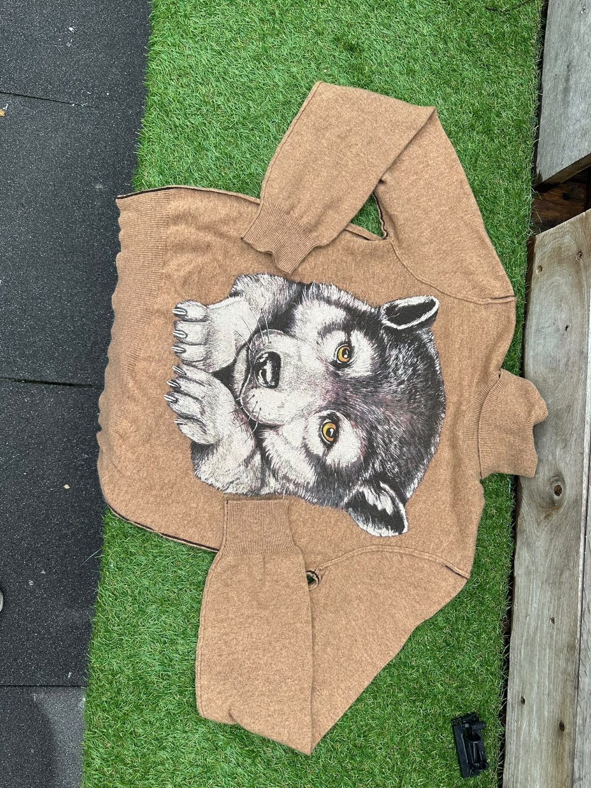 Dolce & Gabbana 100% Cashmere Coltrui met Wolfprint, Ophalen of Verzenden, Zo goed als nieuw, Maat 42/44 (L), Bruin