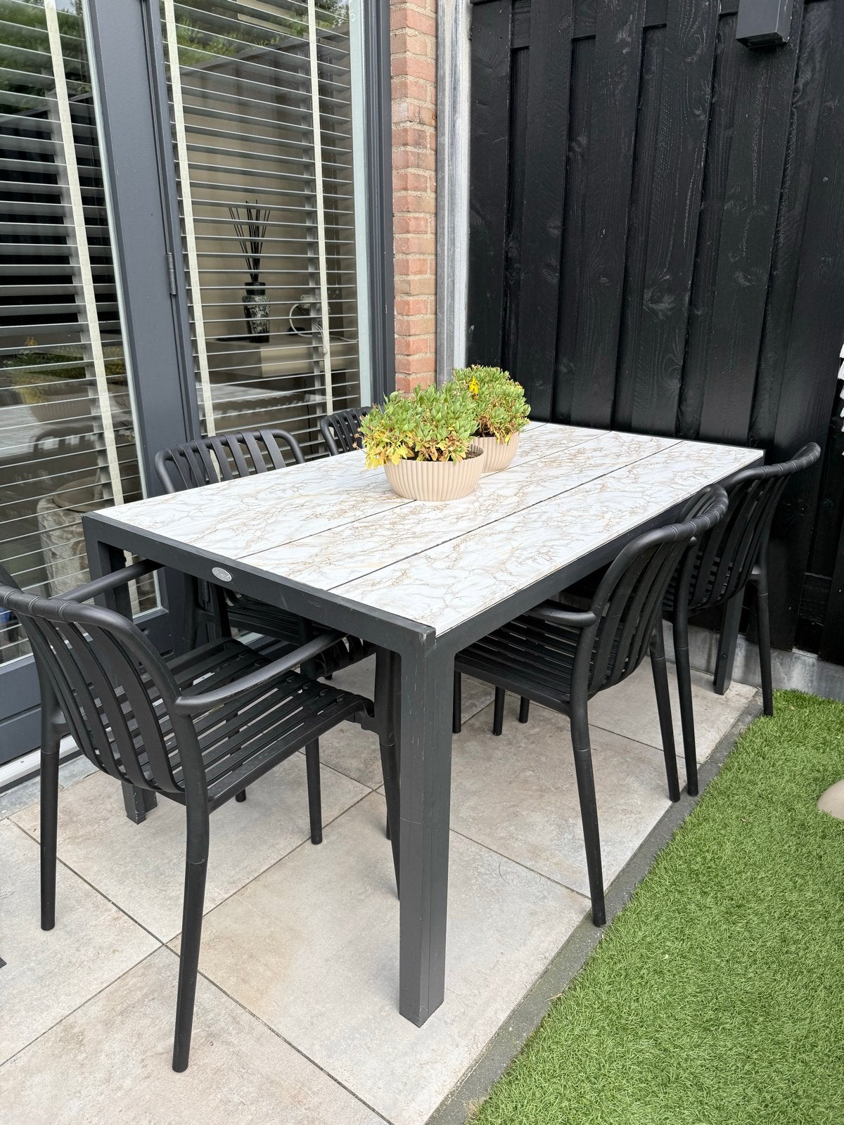Tuinset met 4 stoelen en beige kussens, 4 zitplaatsen, Gebruikt, Eettafel, Ophalen of Verzenden