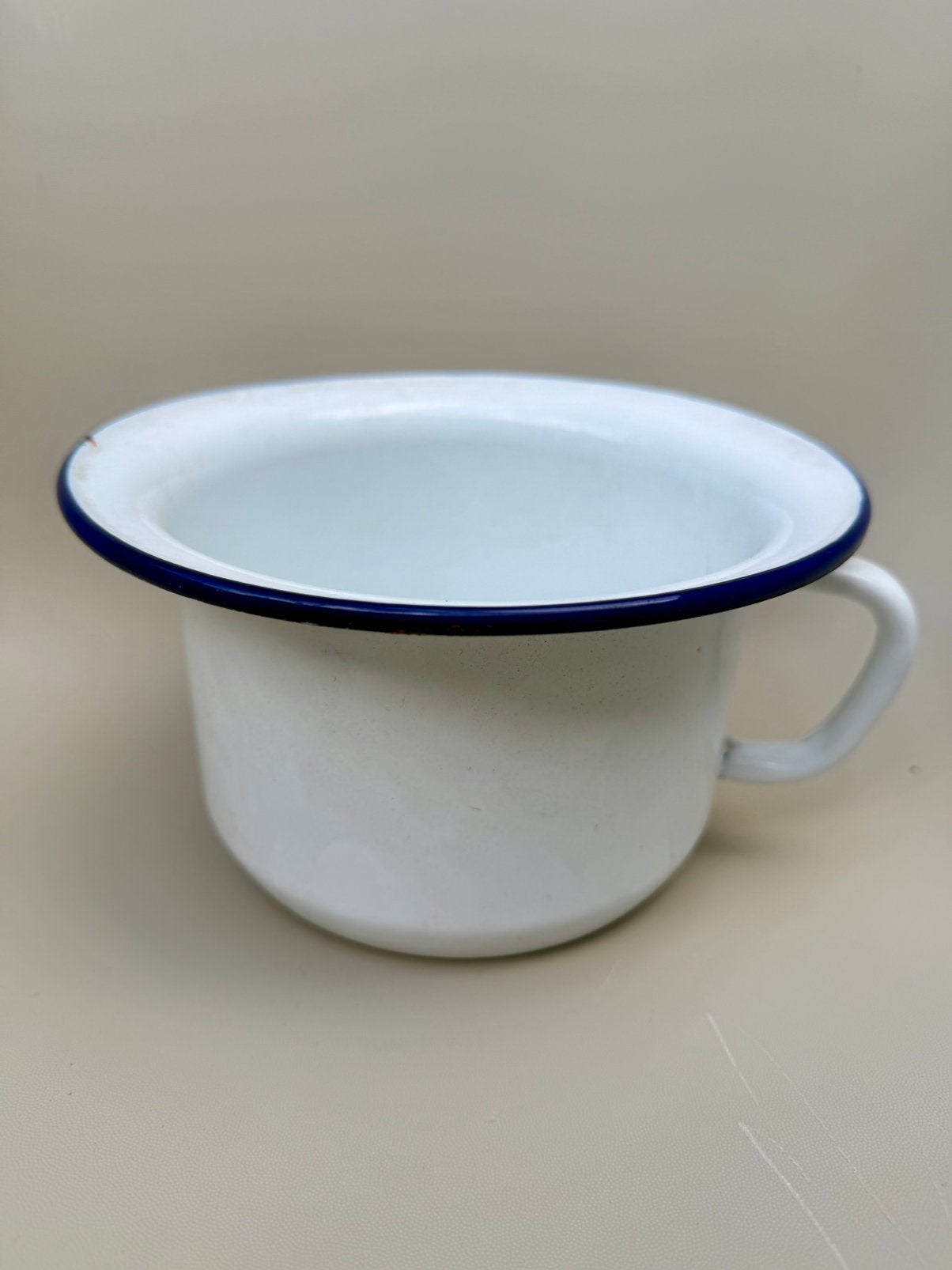Antieke emaille po / pispot - wit met blauw, Ophalen of Verzenden