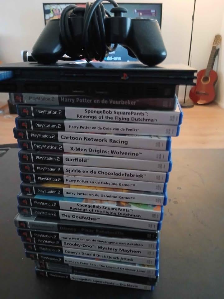 PS2 met spellen, Gebruikt, Zwart, Met games, Ophalen of Verzenden