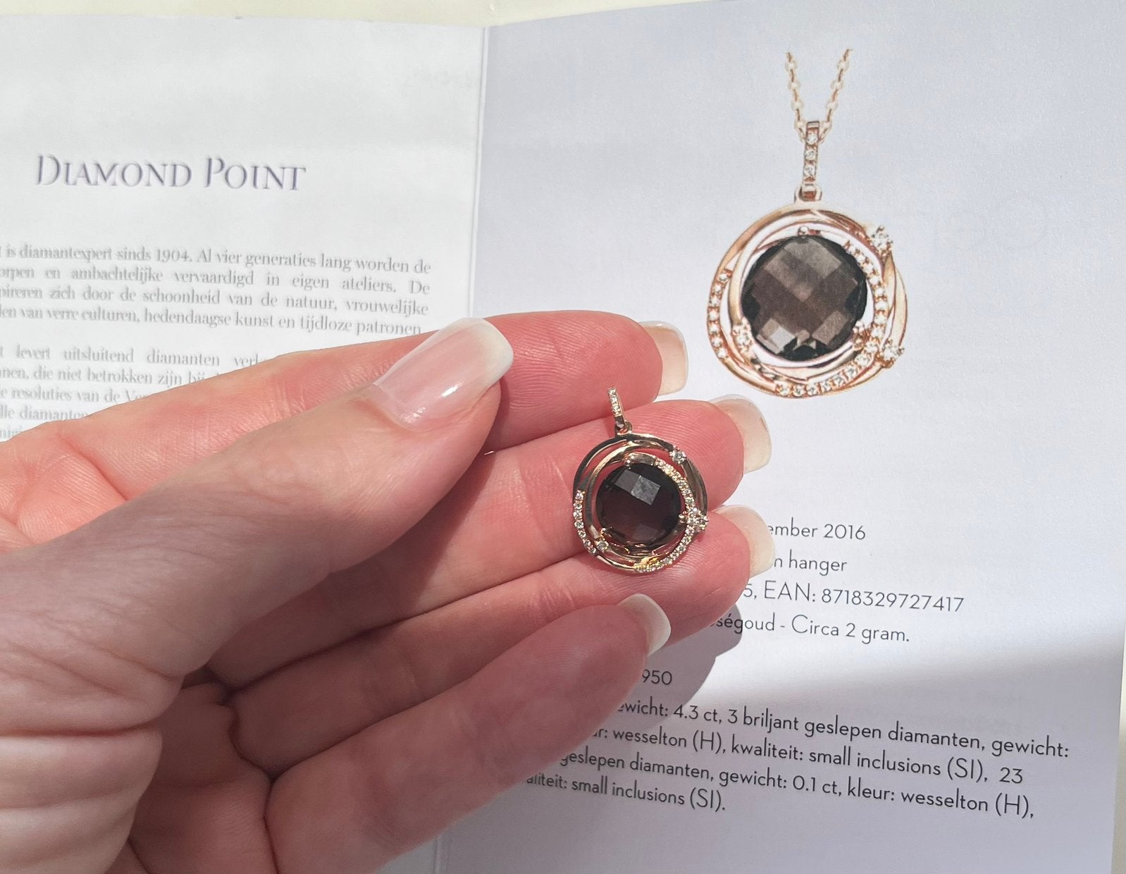 Nieuw Diamond Point hanger Rose goud Diamanten Rookkwarts, Ophalen of Verzenden, Zo goed als nieuw, Goud