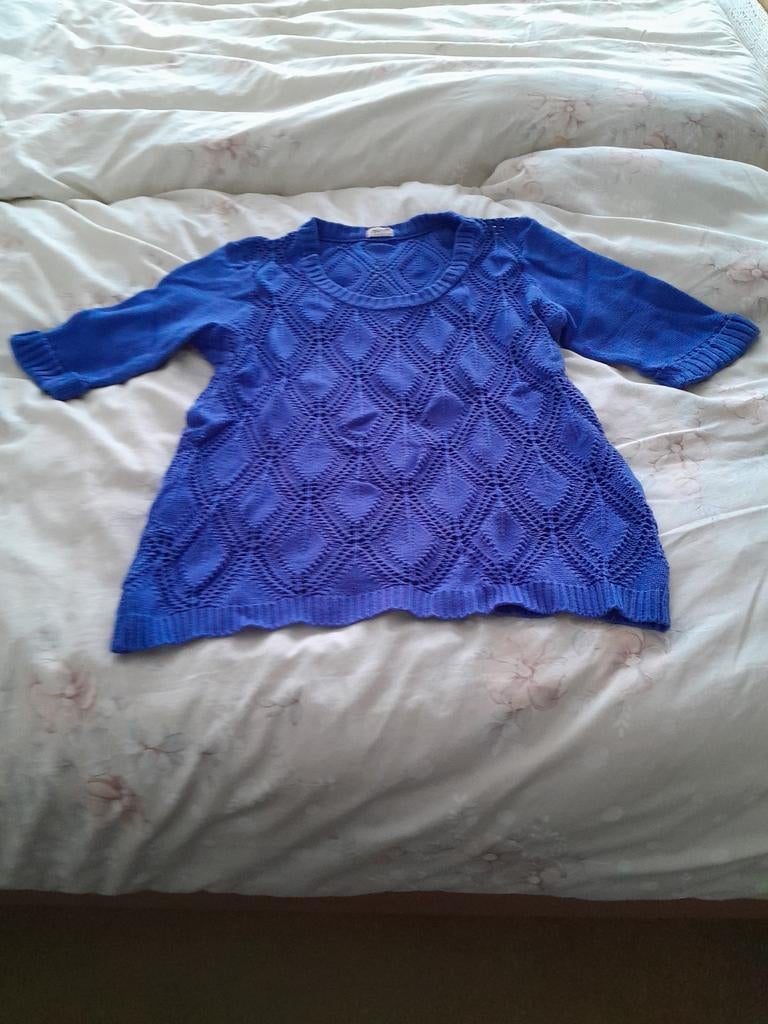 Trui met korte mouw blauw gebreid, Ophalen, Zo goed als nieuw, Maat 42/44 (L), Blauw