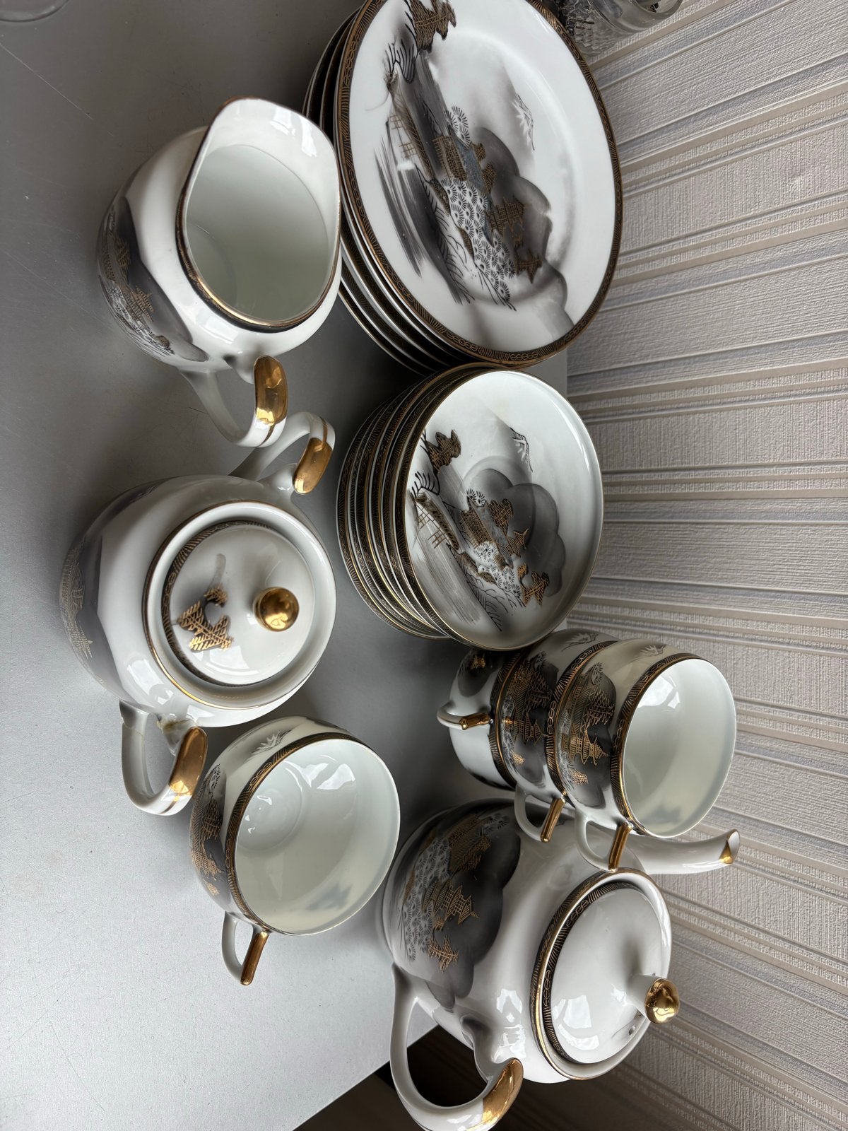 Hayasi Fine China Japans theeservies met Geisha lithopane, Ophalen