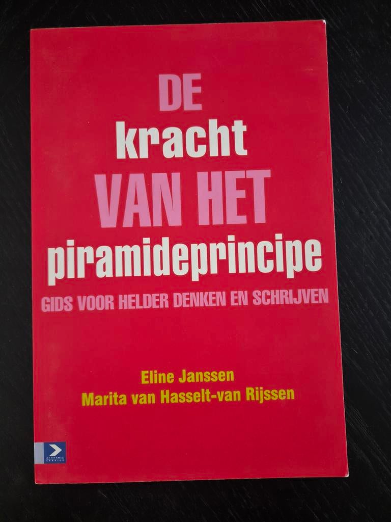 De Kracht van het Piramideprincipe, Boeken, Studieboeken en Cursussen, Eline Janssen, Marita van Hasselt-van Rijssen, Zo goed als nieuw