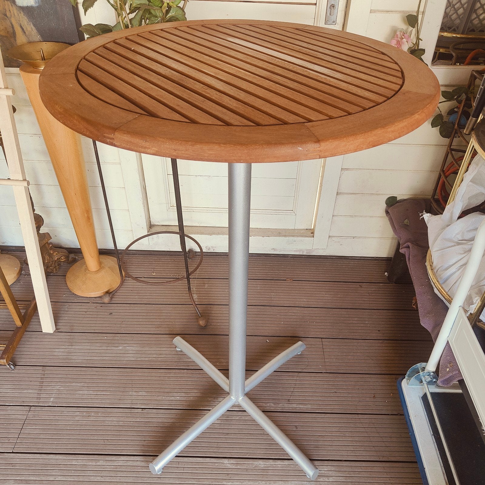 Stijlvolle bartafel van FSC hout met aluminium onderstel, Ophalen, Gebruikt, Rond, Hout