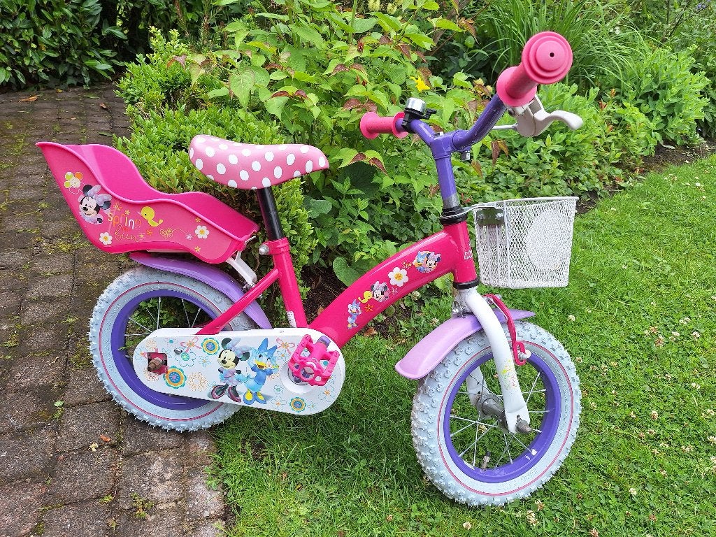 Meisjes kinderfiets Minnie 12,5 inch, Terugtraprem, Zijwieltjes, Gebruikt, Minder dan 16 inch