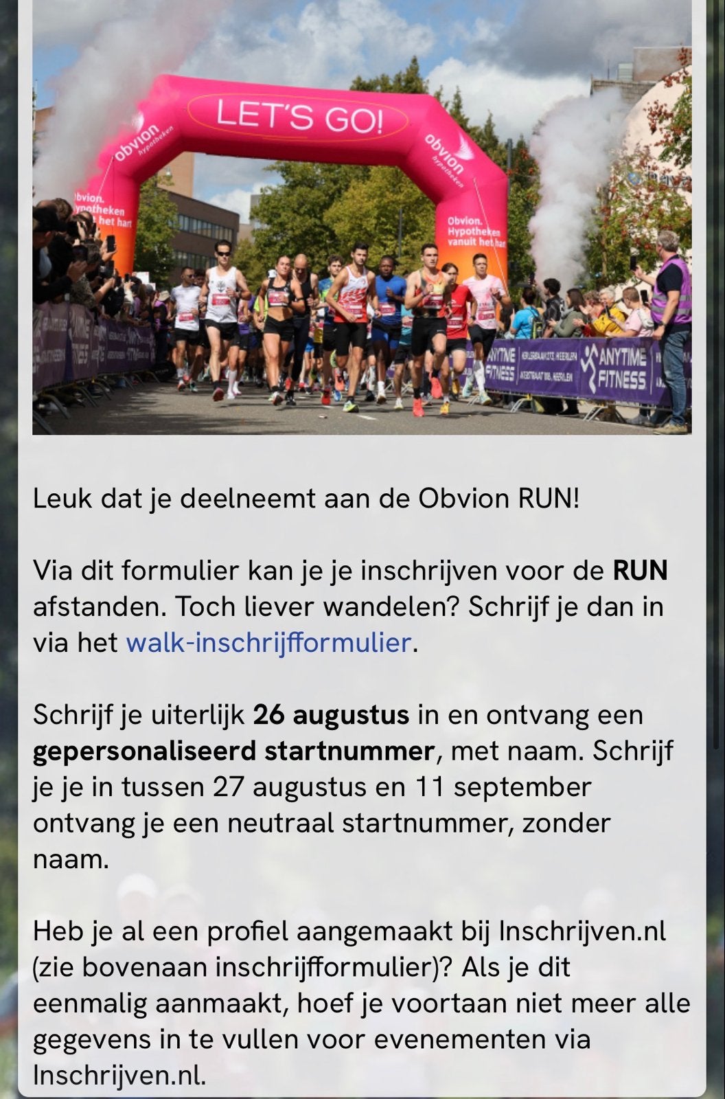 Startbewijs halve marathon Obvionrun Heerlen., Eén persoon