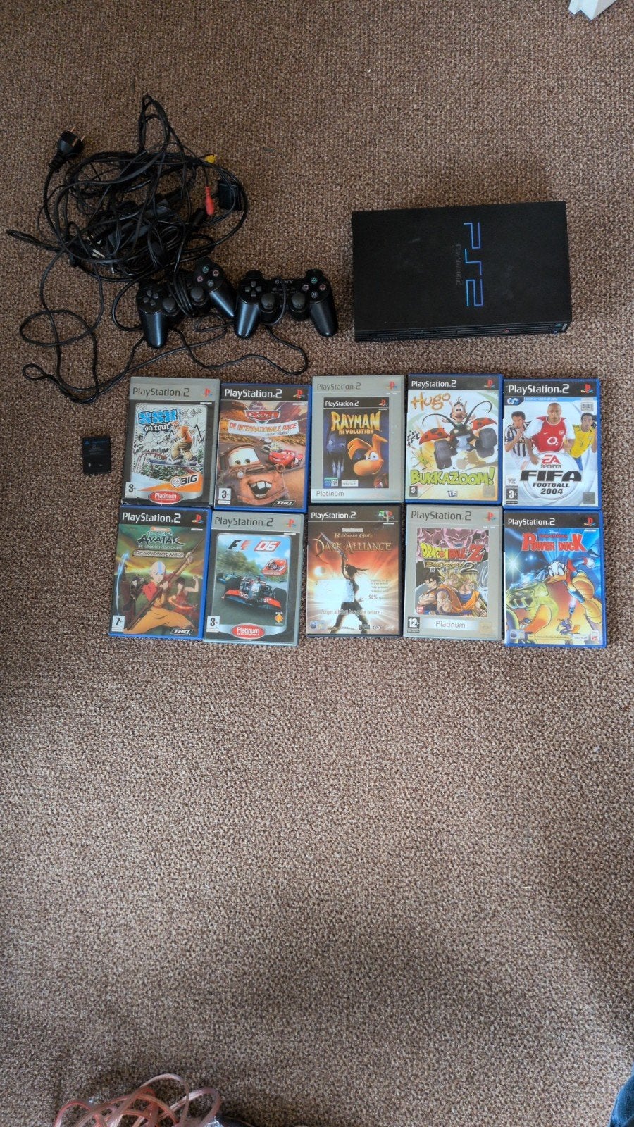 Sony PlayStation 2 Slim met 2 controllers en 10 games, Spelcomputers en Games, Gebruikt, Zwart, Met games, Met 2 controllers