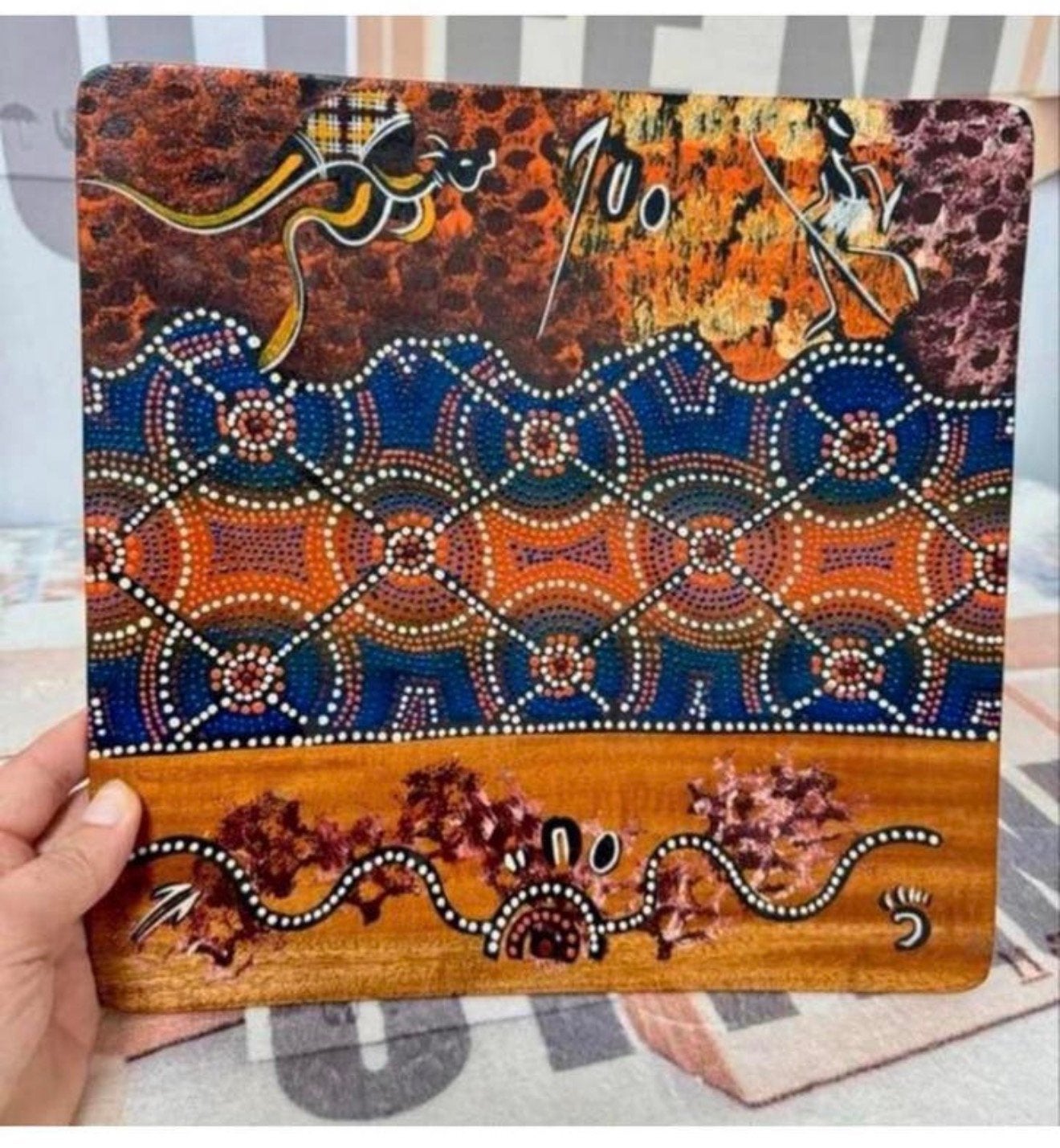 Antiek Valdo Australia Aboriginal houten bord + handtekening, Antiek en Kunst, Ophalen of Verzenden