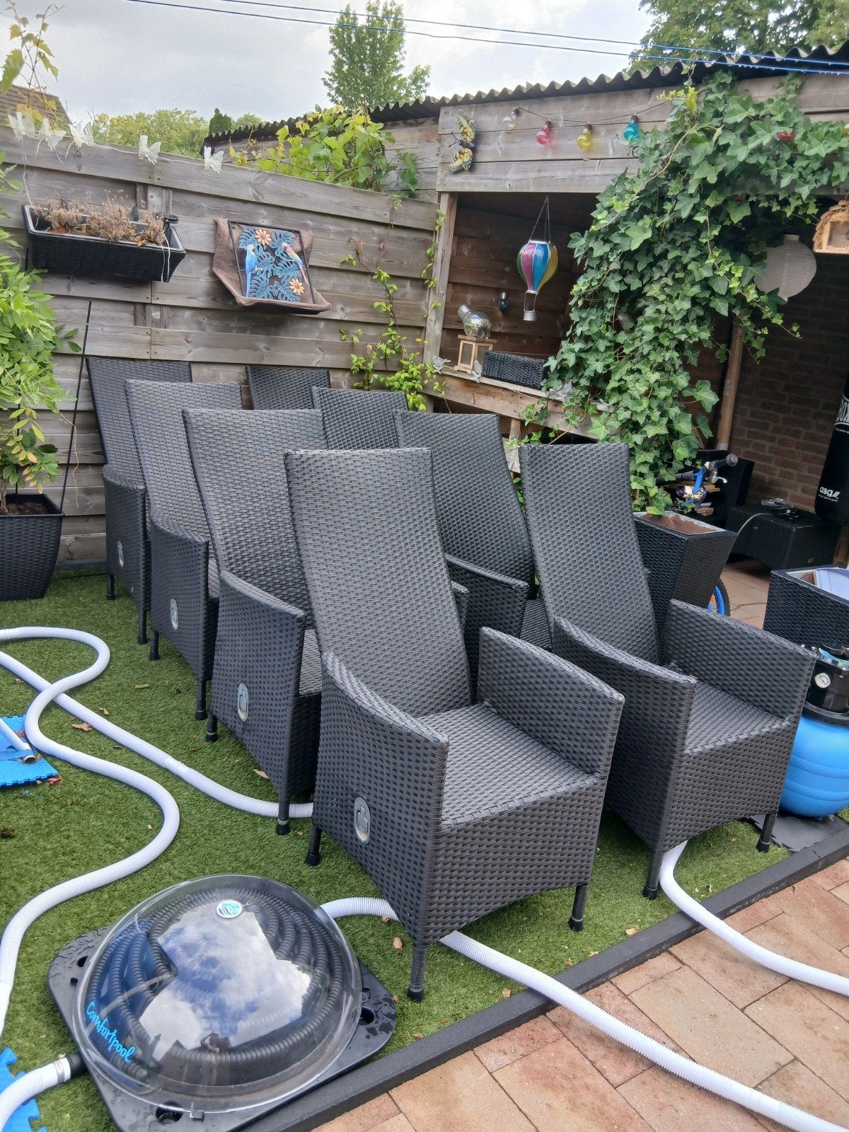 Set van 8 wicker tuinstoelen, antraciet, Tuin en Terras, Ophalen, Gebruikt, Wicker