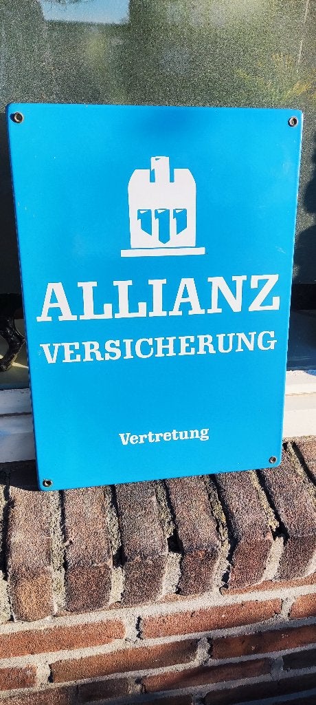 Emaille bord Allianz versicherung vertretung, Ophalen of Verzenden, Zo goed als nieuw, Reclamebord