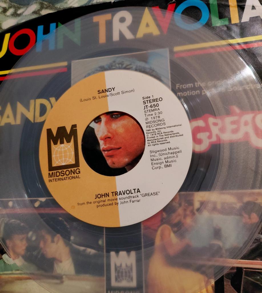 John Travolta - Sandy (Grease Soundtrack) - Picture Disc, Gebruikt, 7 inch, Single, Ophalen of Verzenden