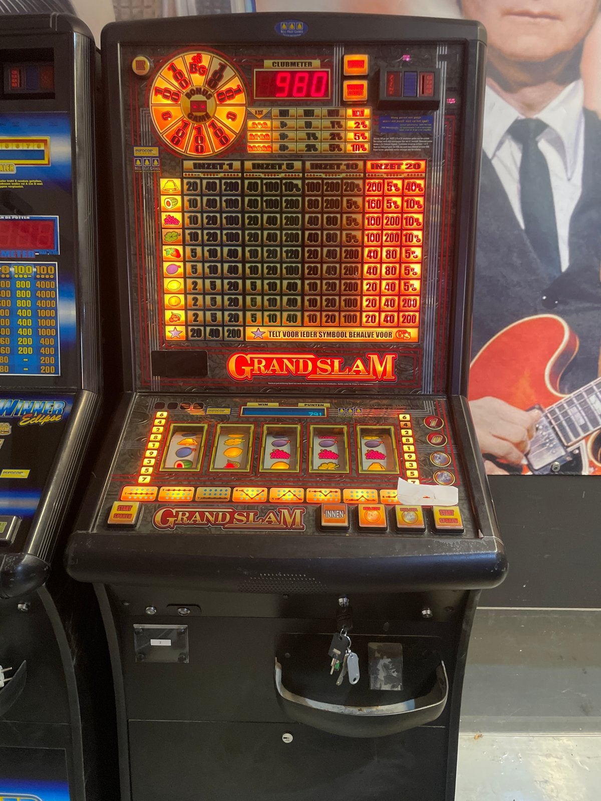 Grand Slam gokkast halversie, Euro, Ophalen, Gebruikt, Met sleutels