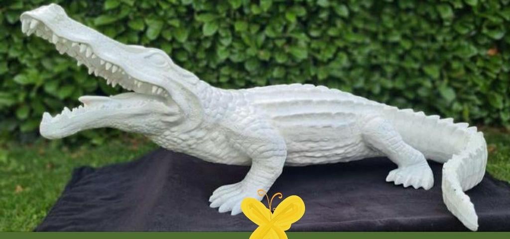 Grote witte krokodil beeld voor tuin of vijver, Ophalen, Nieuw, Overige materialen, Dierenbeeld
