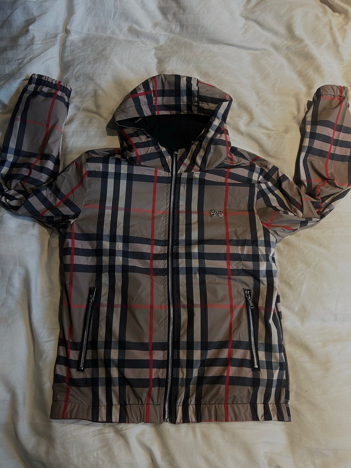 Omkeerbare jas met ruitpatroon en effen zwart - Maat L, Kleding | Heren, Ophalen of Verzenden, Nieuw, Maat 52/54 (L), Meerkleurig