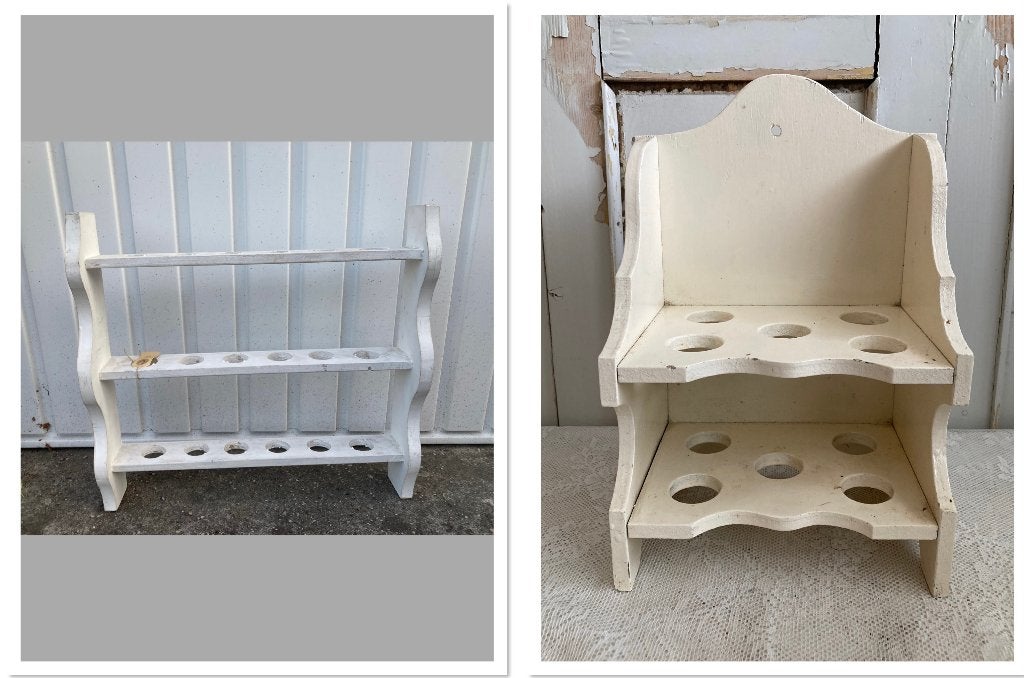 2x Brocante oud wit houten eierrekje - eierrekjes, Hout, ---, Ophalen of Verzenden, ---