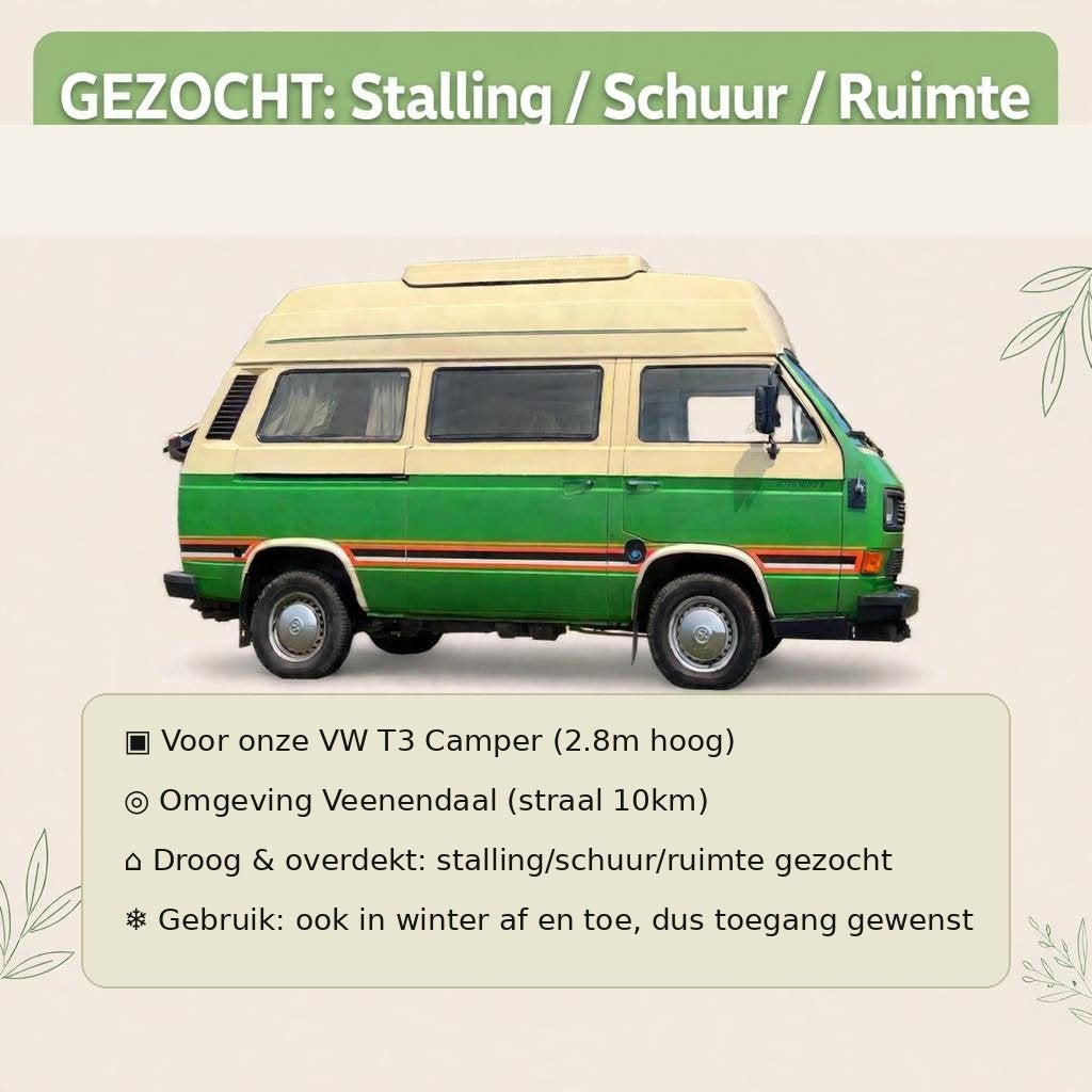 Overdekte opslag plek gezocht voor Vw T3, Ophalen of Verzenden