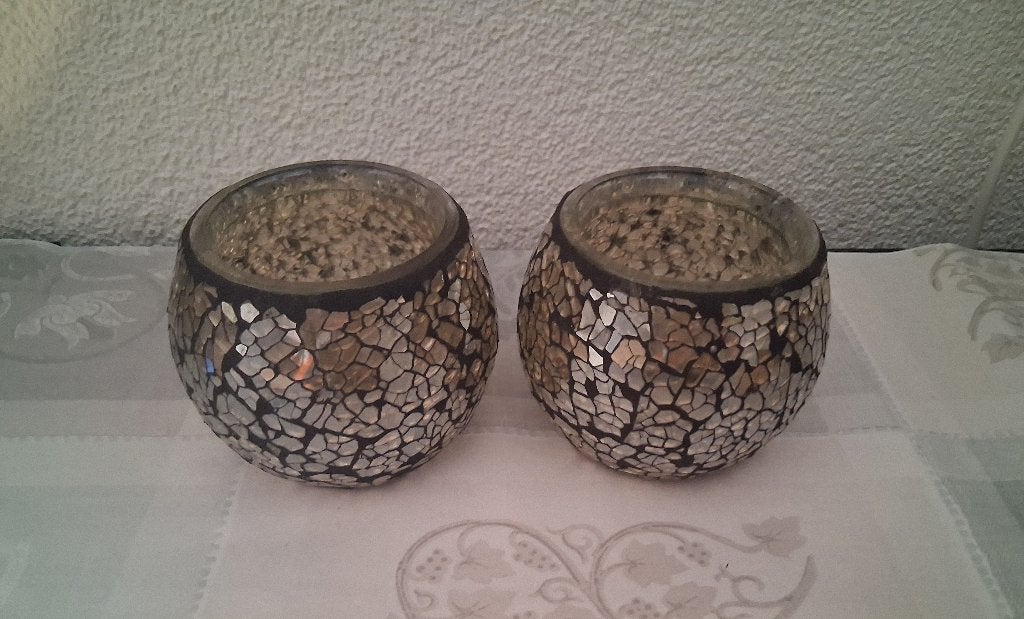 Waxinelichthouder mozaïek (2 stuks), Huis en Inrichting, Woonaccessoires | Kandelaars en Kaarsen, Ophalen, Meerkleurig, 7 cm, Waxinelichthouder