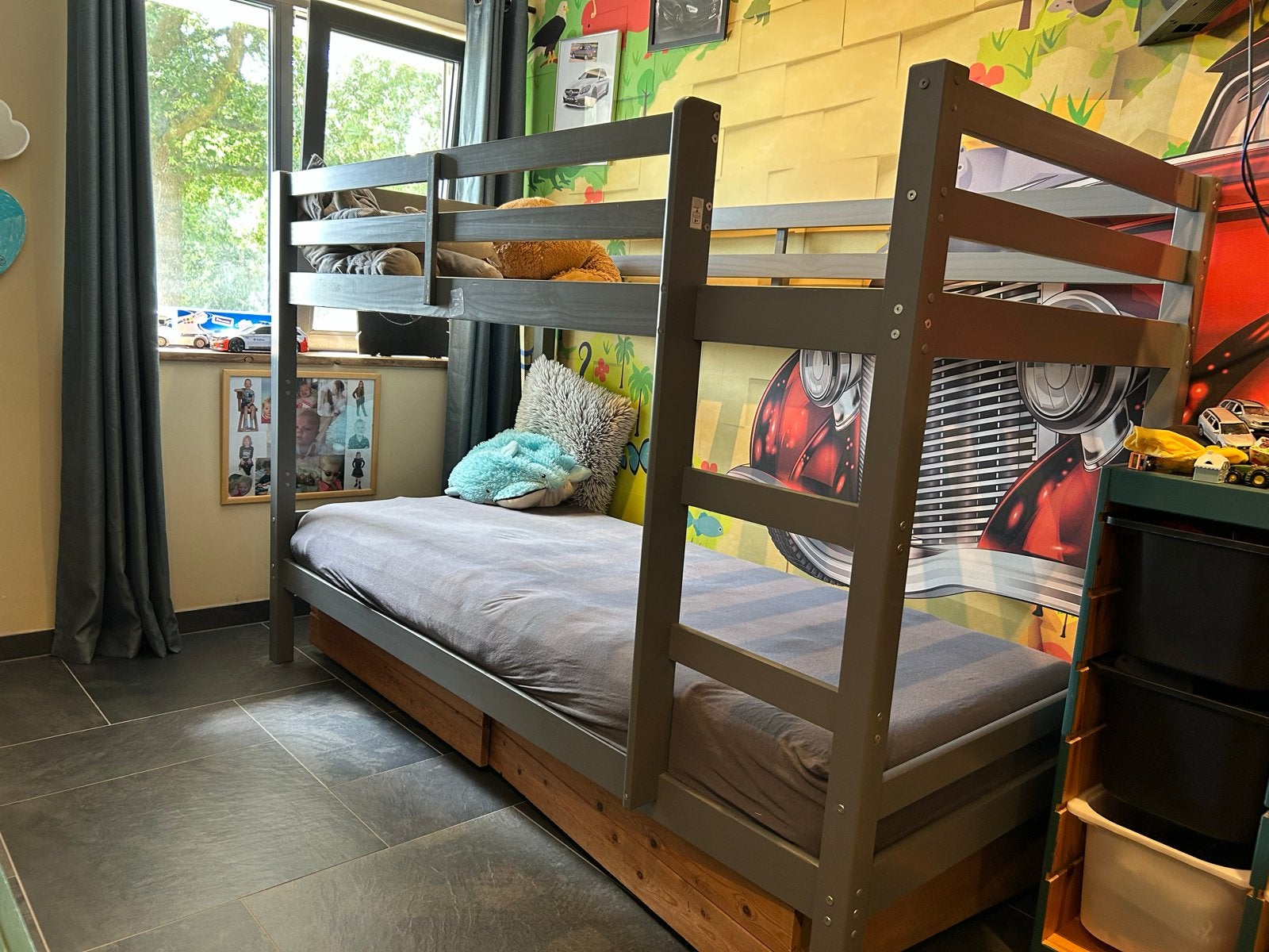 Stevig stapelbed met lades - Grijs, Ophalen, Gebruikt, 90 cm, 160 tot 180 cm