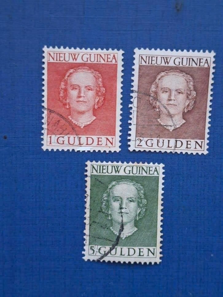 Postzegel NL Nieuw Guinea 1950 serie Wilhelmina groot 13-09, Postzegels en Munten, Ophalen of Verzenden, Gestempeld, Nieuw-Guinea