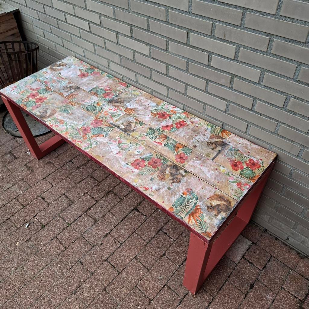 Uniek bankje van gerecycled hout met servetten decoratie, Ophalen