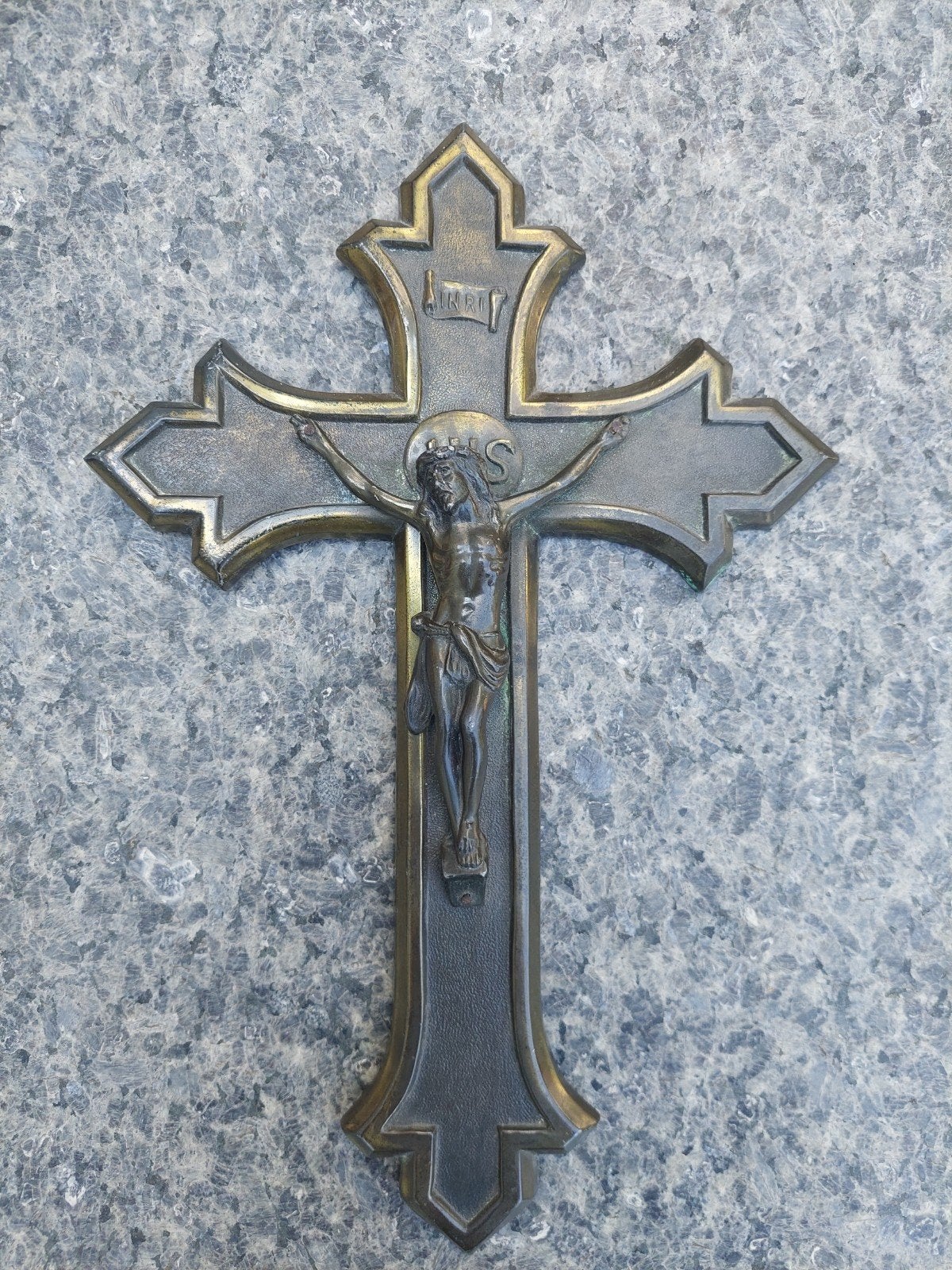 Art deco kruisbeeld brons 1920/30 zeldzaam., Ophalen of Verzenden, Gebruikt, Kaart of Prent, Christendom | Katholiek